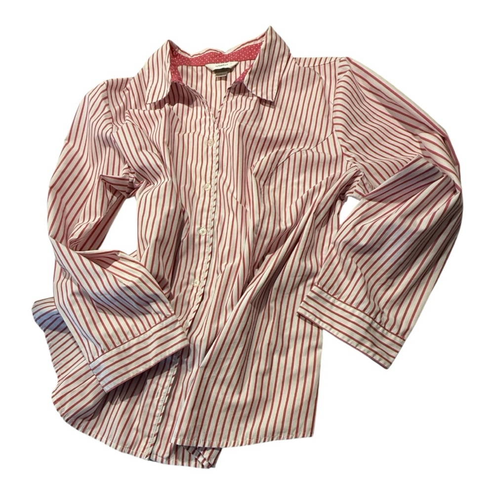 CJ Banks Women’s Dark Pink and White Long Sleeved Striped Shirt